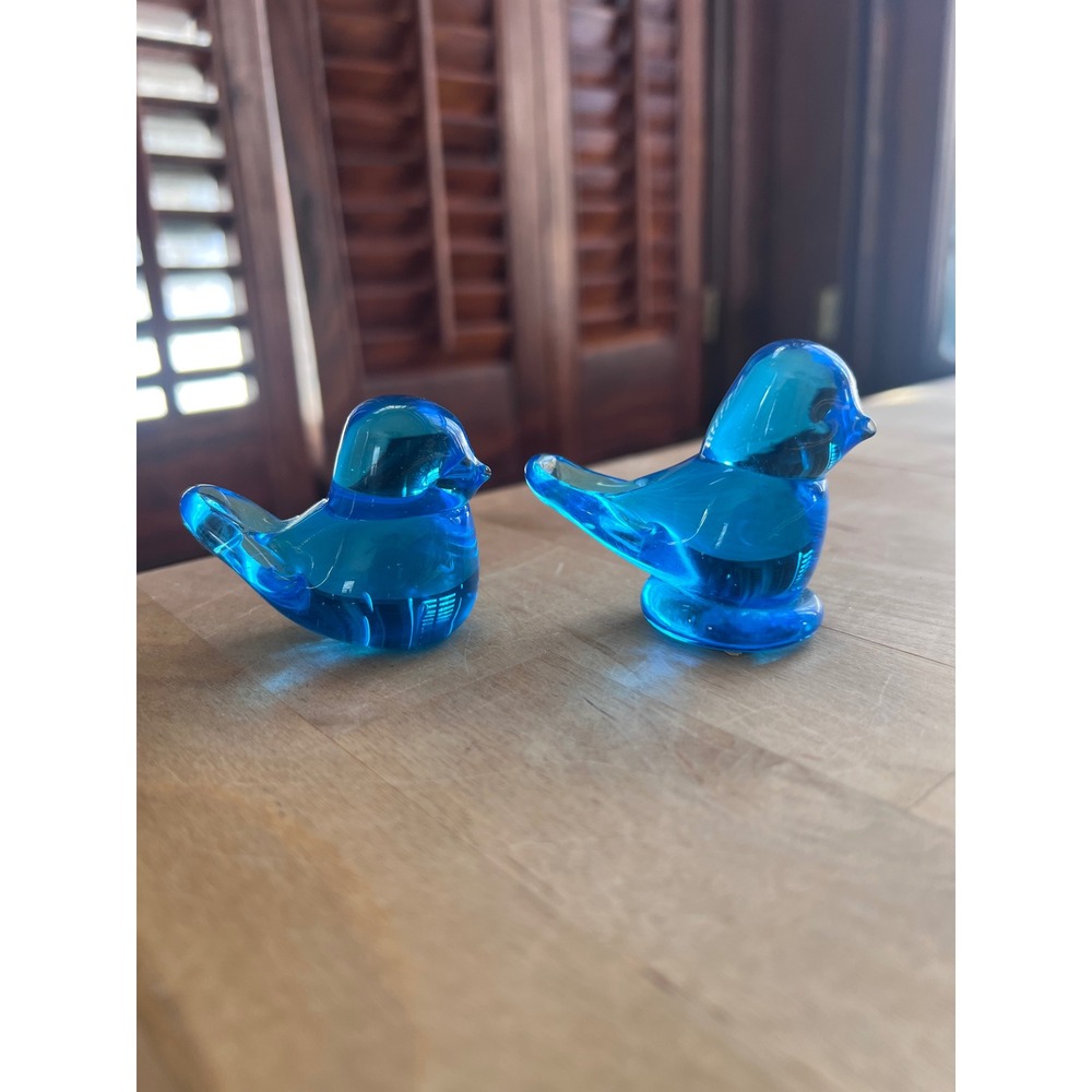 Ron Ray Vintage Bluebird of Happiness Art Glass‎ Figurines Set Blue MCM Decor